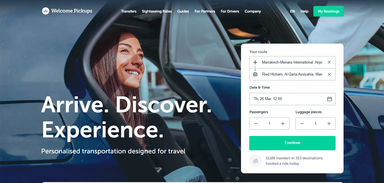 welcome pickups website interface