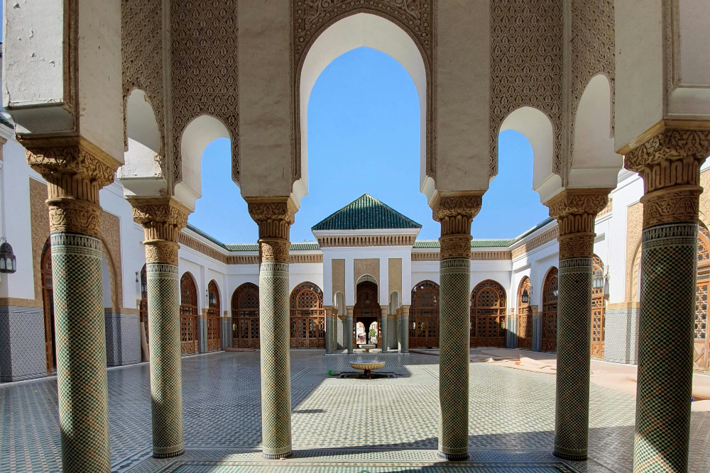 a traditional moroccan madrassa in meknes morocco with beautifull moroccan old design