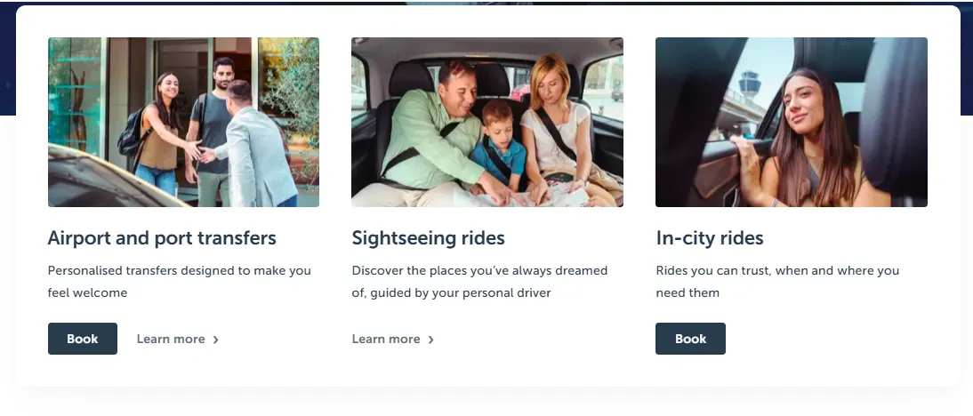 services cards showing services that welcome pickups is offering