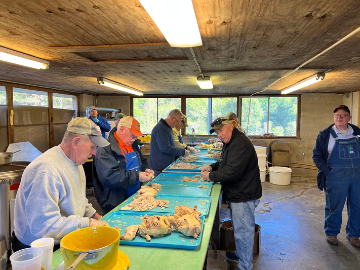 Boyleston Lodge Barbecue on April 9, 2022 - Preparing Cooked Chicken for Hash