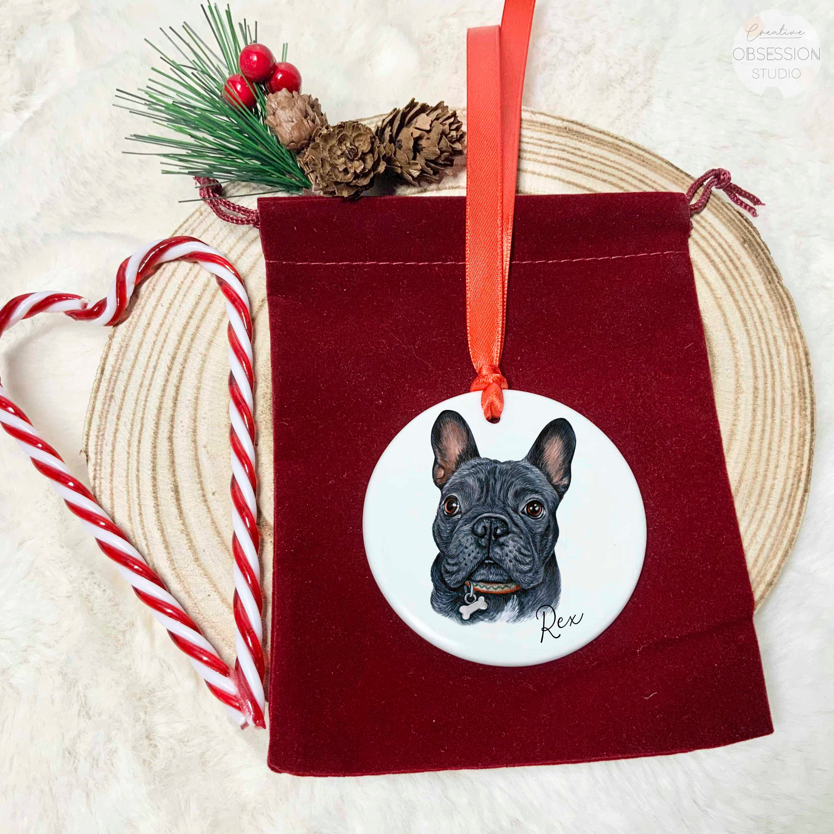 French Bull Dog - Frenchie Ceramic Decor - Hanging Ornament