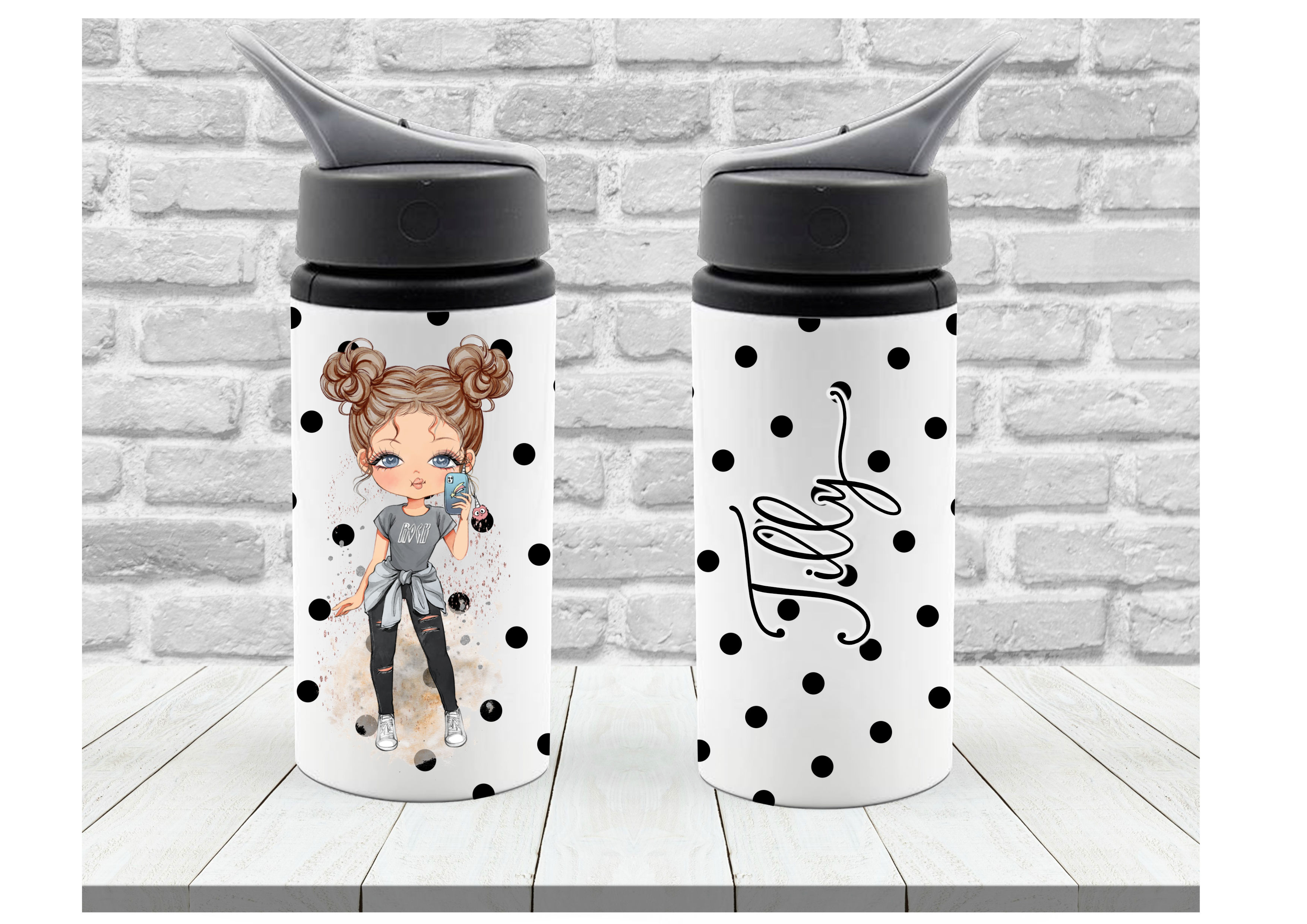 Tilly Fashion Doll - Polka Dot Black Water Bottle