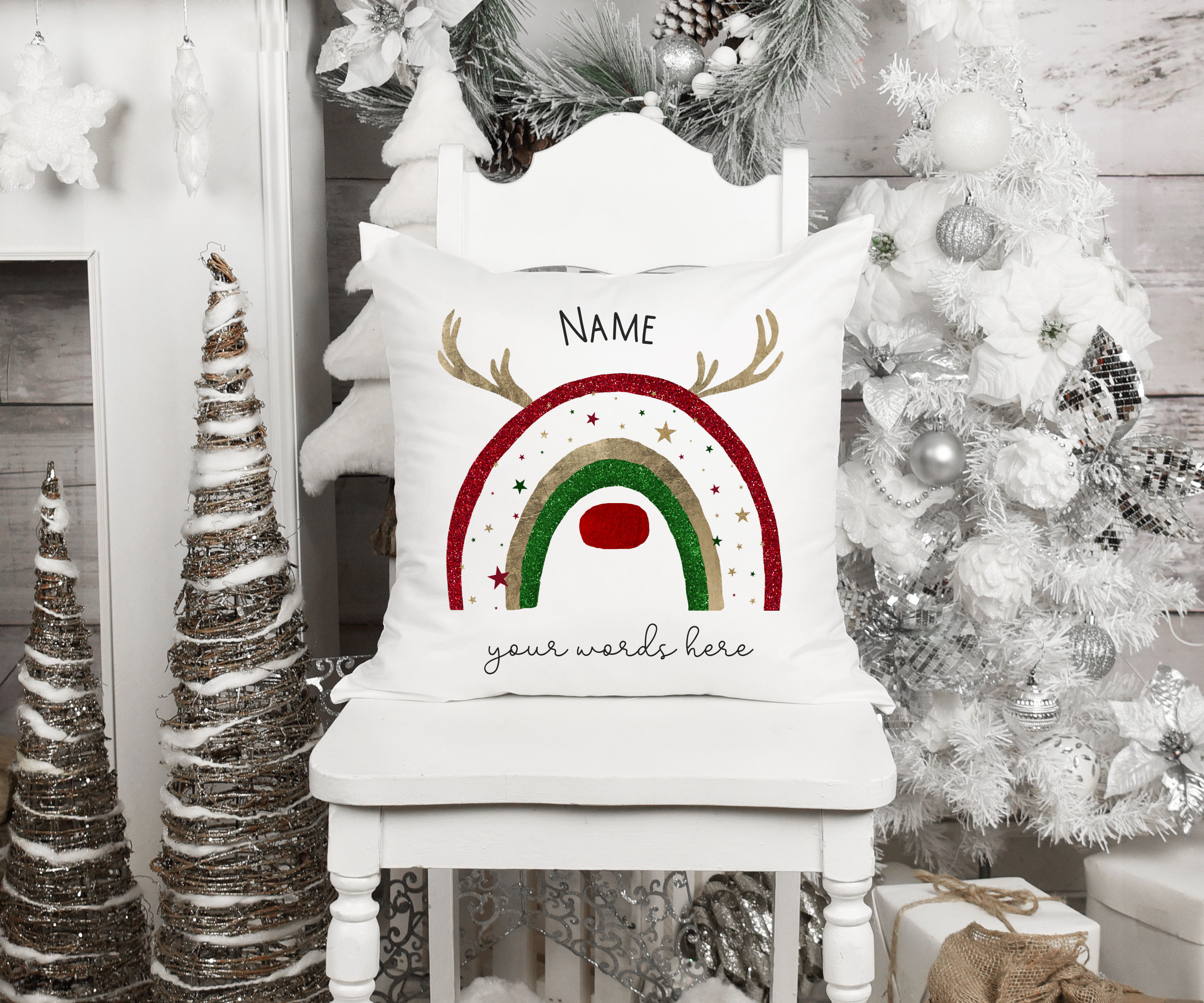 Reindeer Christmas Cushion, Personalised Family Cushion, Home Decor, Christmas Family Cushions