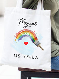 Best Teacher Rainbow Tote Bag.
Our Standard Sized Tote bags are canvas and lovely and thick. We have a feminine and masculine version to suit any teacher too..... Fully personalised too!