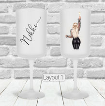 Frosted Wine Glass with Name and Personalised Sexy Best Friend Character.