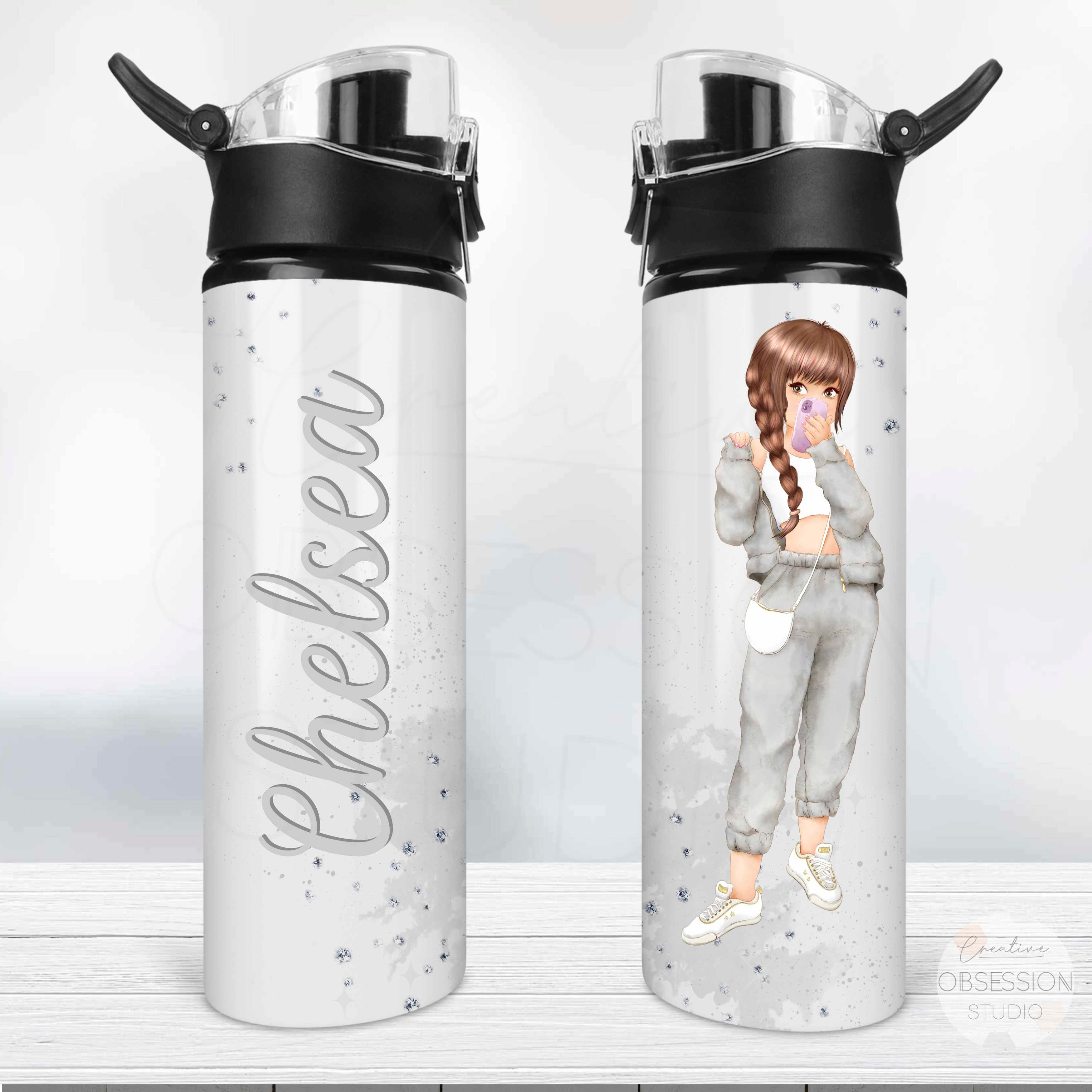 Pretty Girl Fashion Doll Water Bottle 750ml (Optional Coaster)