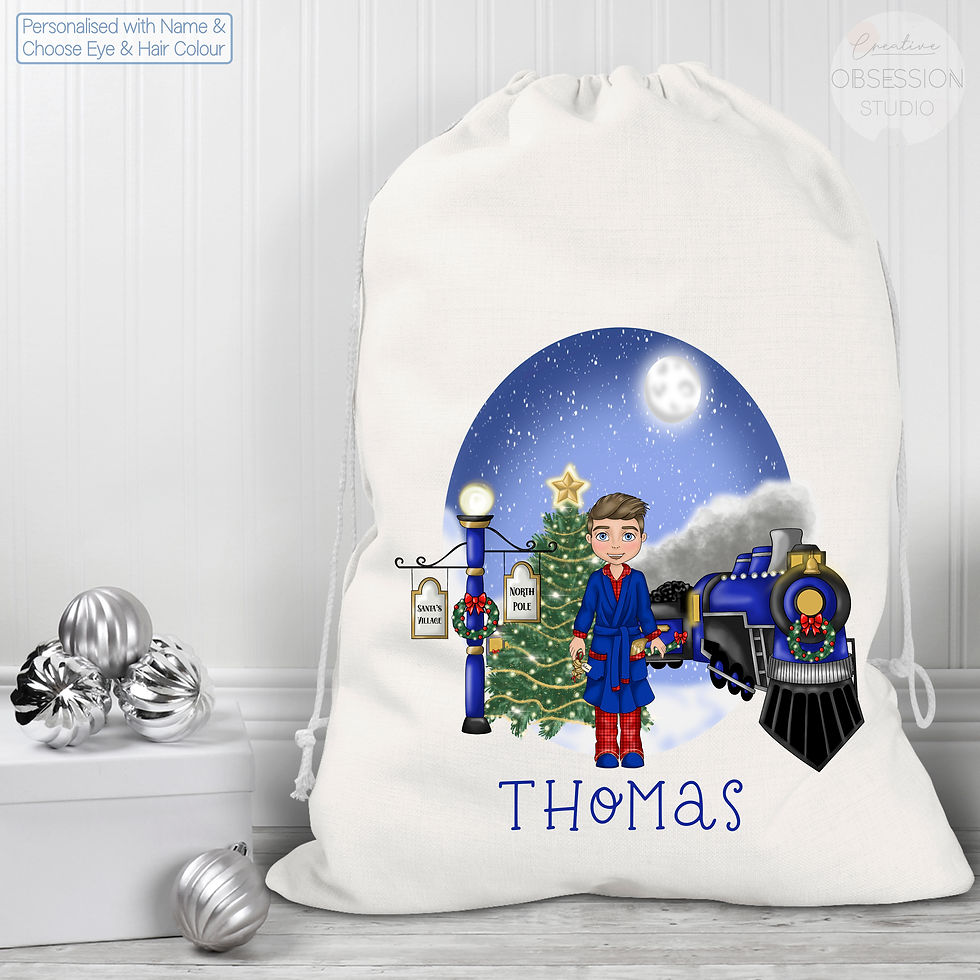 Thumbnail: Boy North Pole Express Train Reusable Large Santa Sack