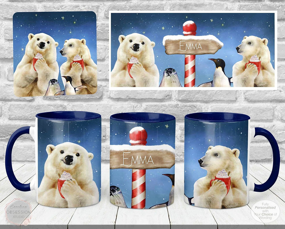 North Pole Arctic Friends - Blue Mug & Optional Coaster