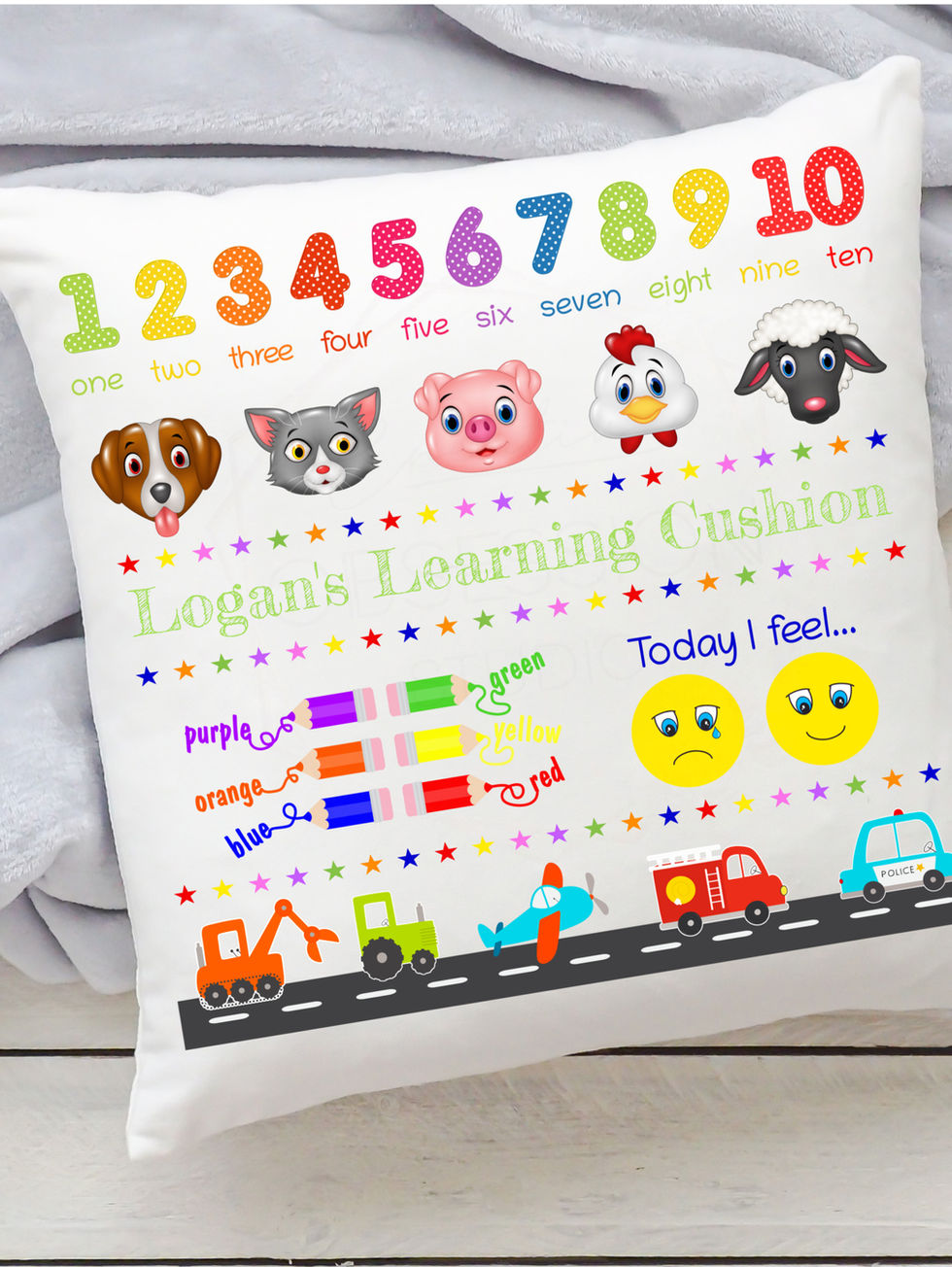 Need a New Baby gifts or 1st Birthday Gift you won't find on the high street? You have a choice of finish, choice of colour and themes to suit the child too... A lovely nursery pillow and a learning cushion too. They are also perfect for travelling in the car and holidays.