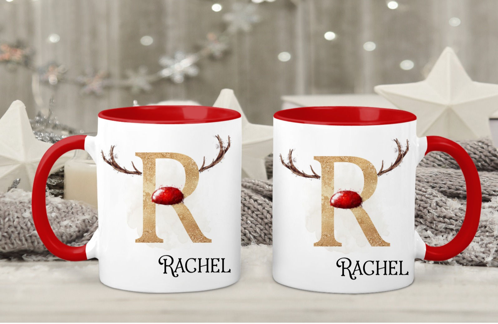 Christmas Initial & Name Mug, Reindeer, Christmas Eve Box Filler, Secret Santa Gift