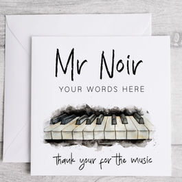Black Music Piano Greetings Card .Our cards come in 4 sizes and a choice of Matt or Gloss Finishes. Available in 5 colours and fully personalisable with a name and message of your choosing.