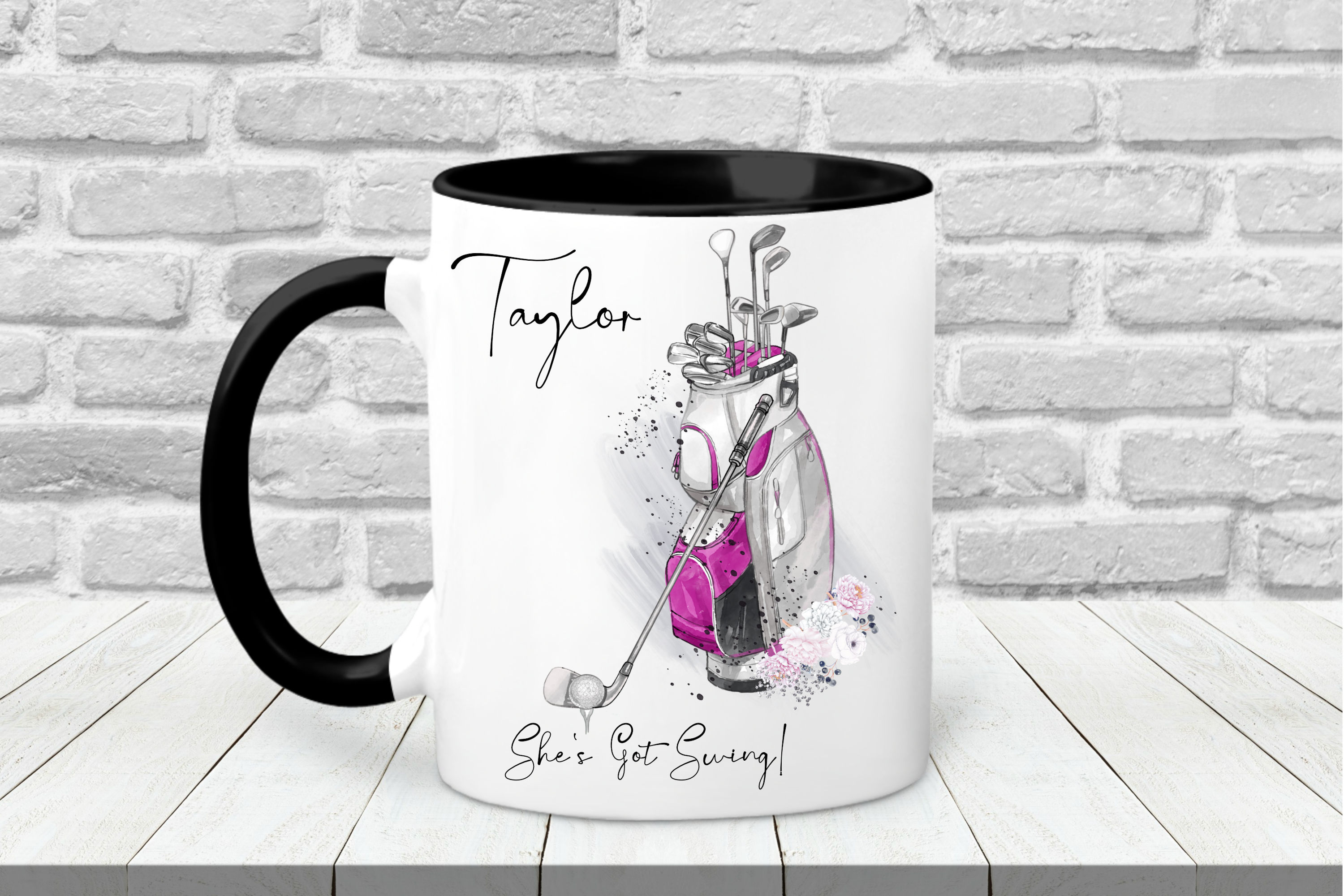 Pink Golf Bag and Clubs - Black Mug