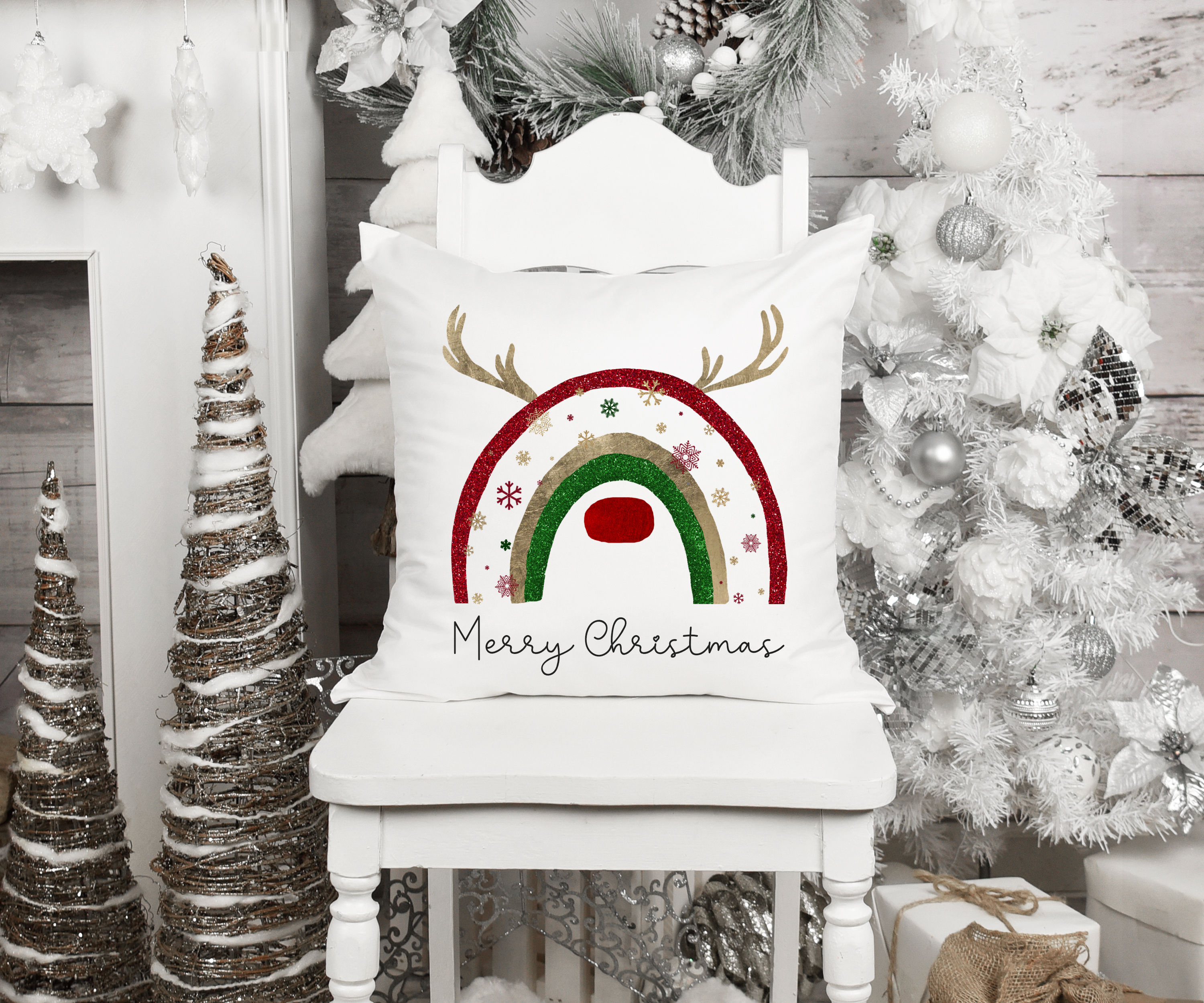 Reindeer Christmas Cushion, Personalised Family Cushion, Home Decor, Christmas Family Cushions