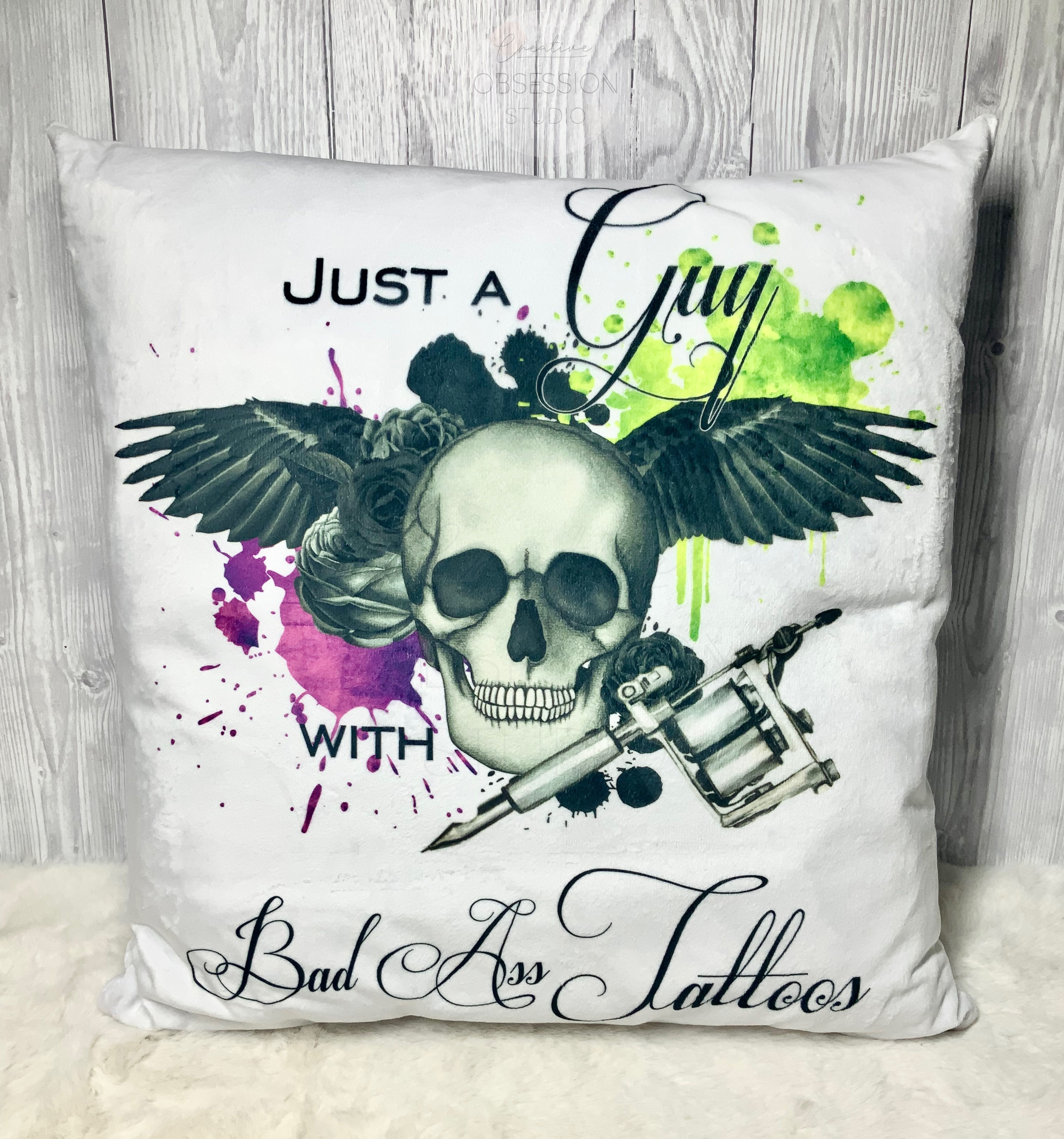 Tattoo Lover Skull Tattoo Gun Cushion & Insert (NOT PERSONALISED)