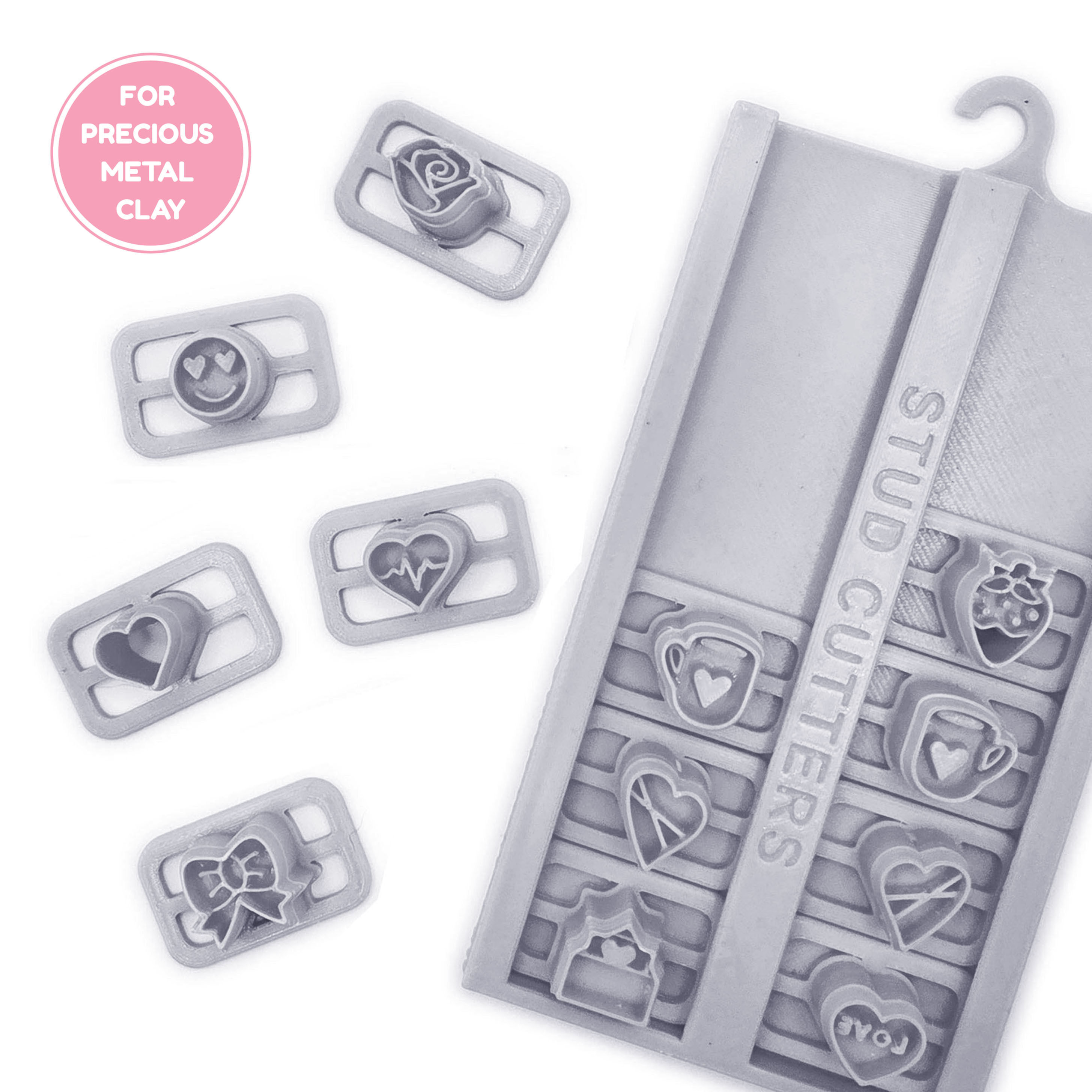 Valentines Love Heart Precious Metal Clay Stud Stacker Earring Cutters
