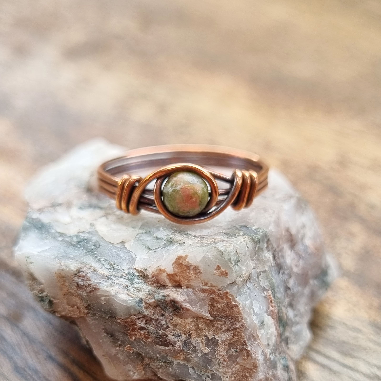 Unakite Gemstone Swirl Ring