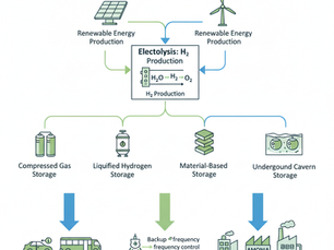 Diagram of the Green Hydrogen Ecosystem showing renewable energy powering electrolysis to produce hydrogen, multiple storage options, and end uses in mobility, grid, and industry.