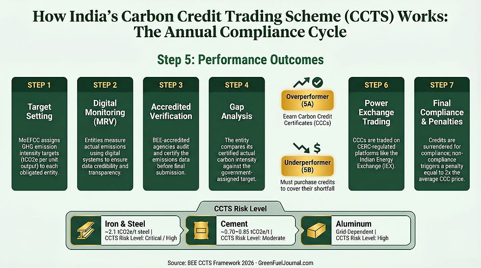 CCTS annual compliance cycle showing MRV, CCC issuance, trading and surrender process