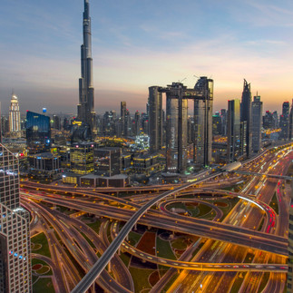 Many fast moving roads in the evening in Dubai, it is one of the best places to visit.