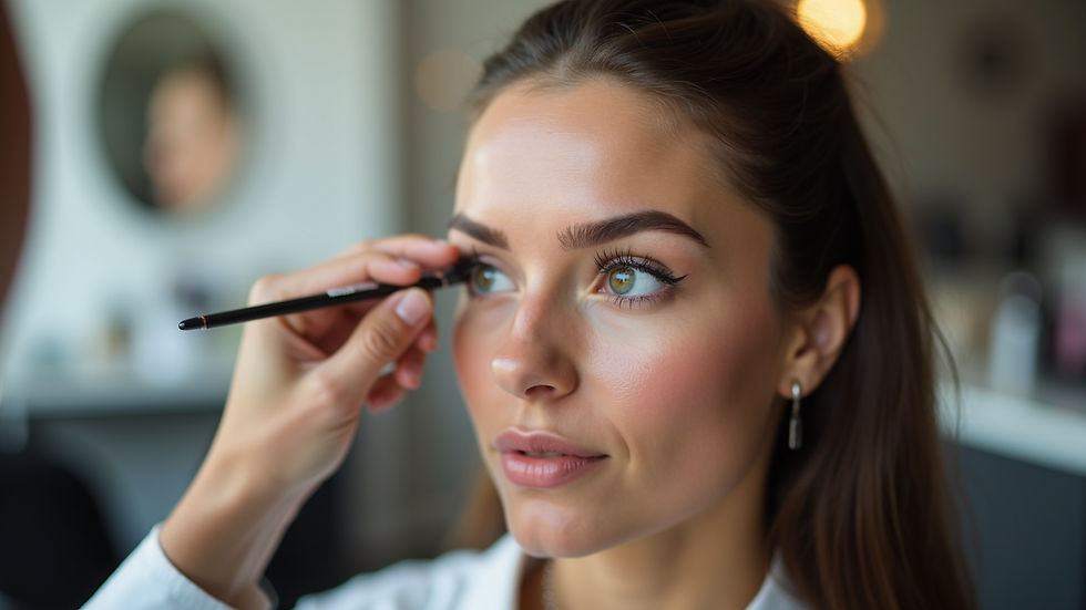 Eye-level view of a beauty salon focused on brow transformation