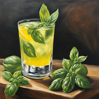 Pintura de um drink de Limoncello Basil Smash