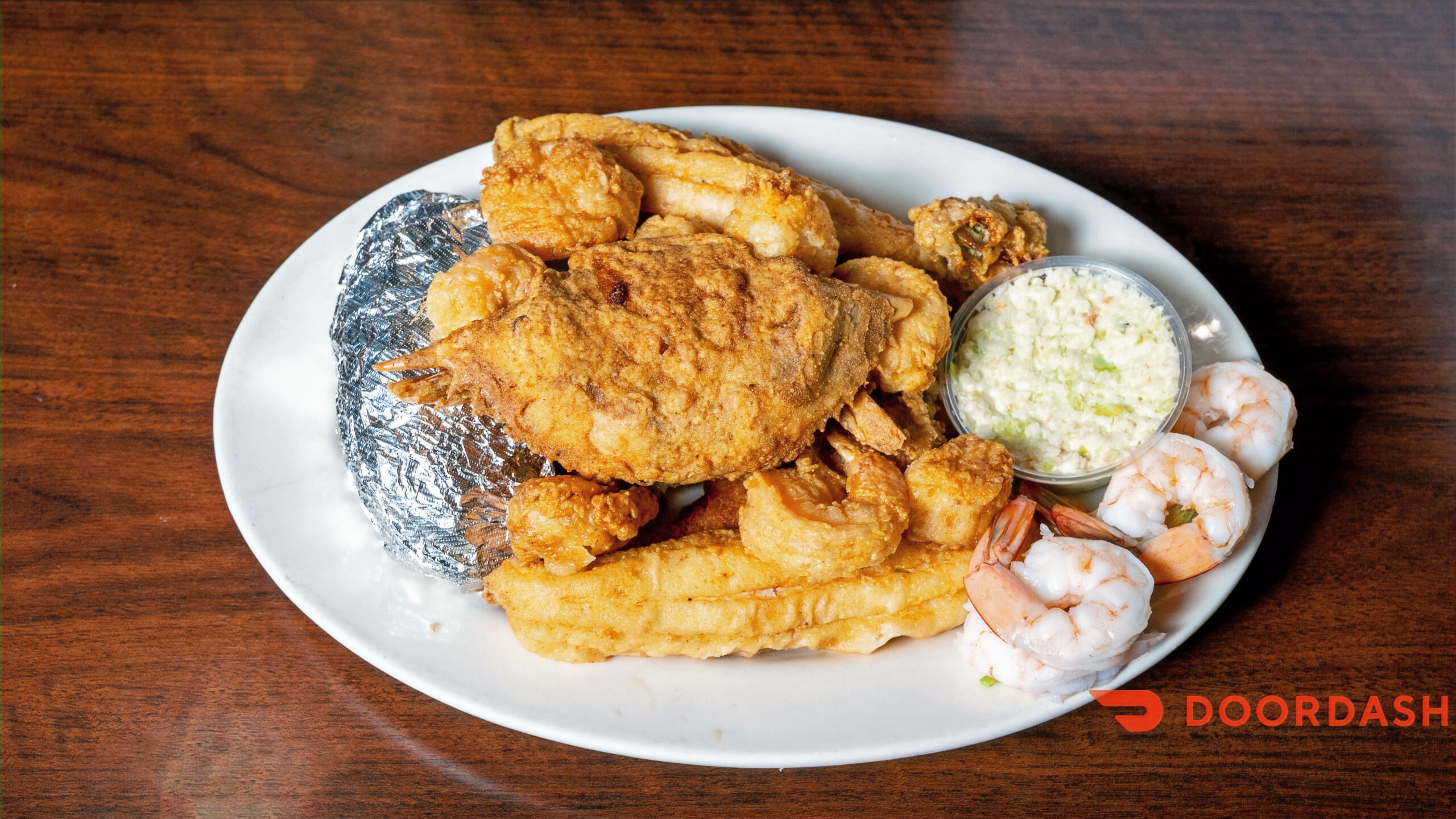 Fried seafood platter from Mayfair Seafood, Monroe NC