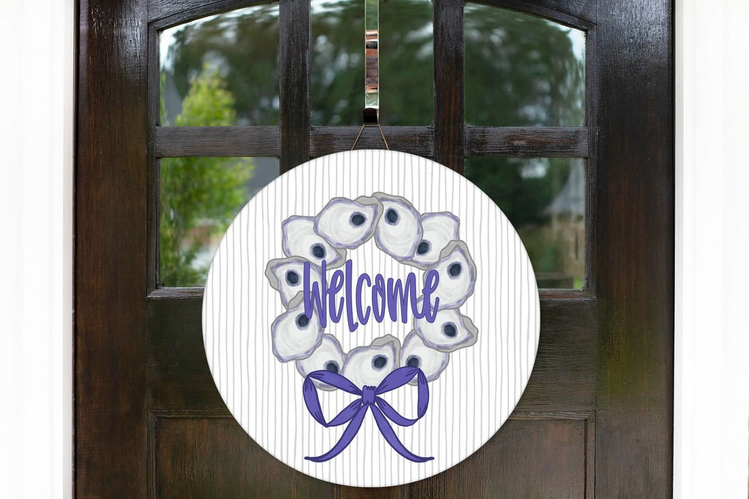 12" Round Door Hanger Decor - Oyster Shell Wreath