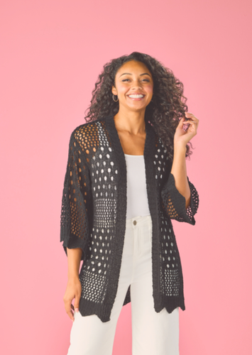 LENALIE CARDIGAN, BLACK METALLIC GARDEN CROCHET