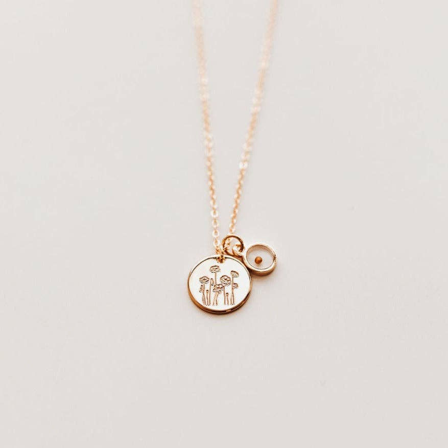 Gold Poppy Necklace with Mustard Seed: Poppy