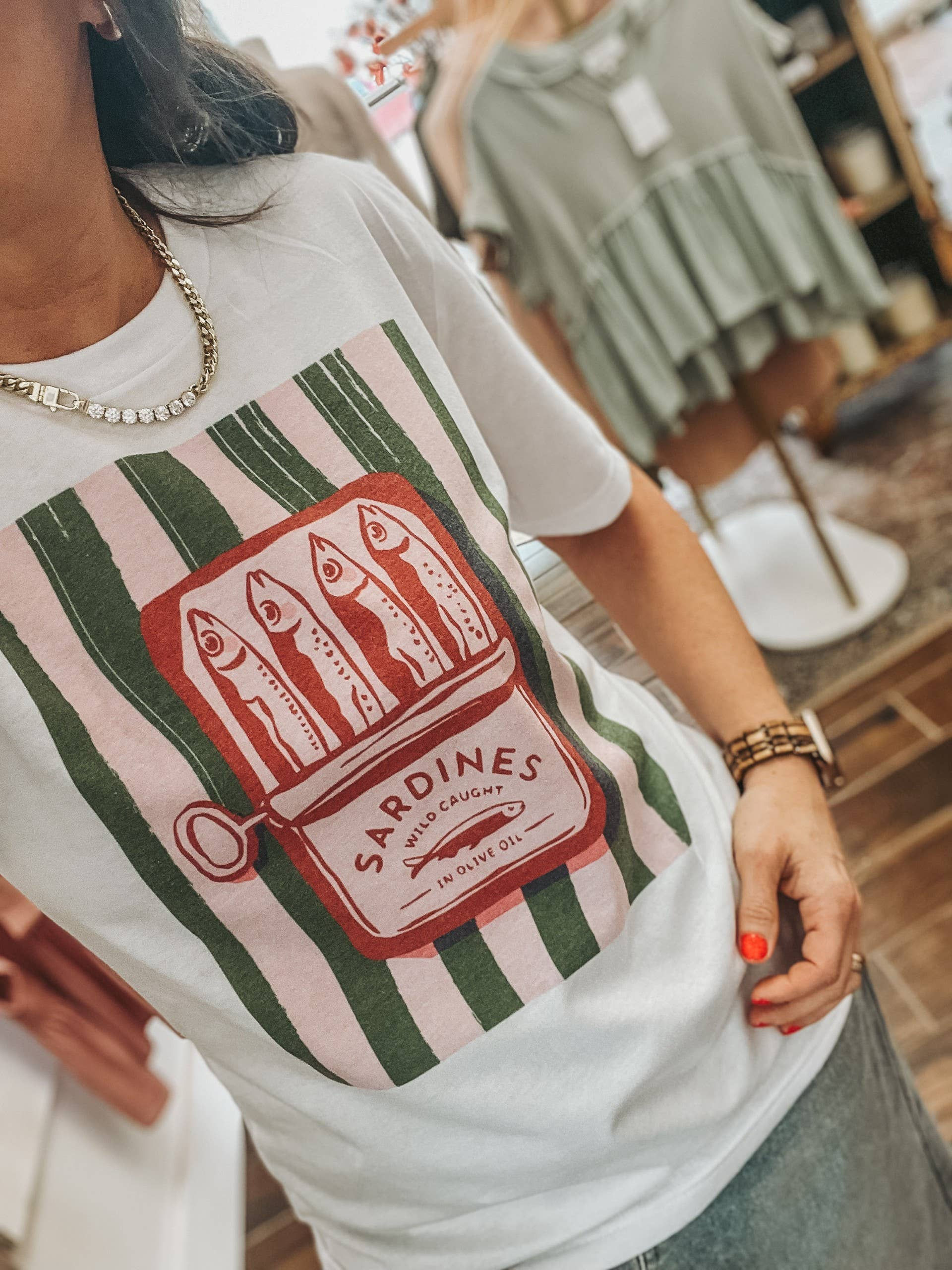 Stripe Sardines Graphic Tee | Summer Tee : White, Unisex