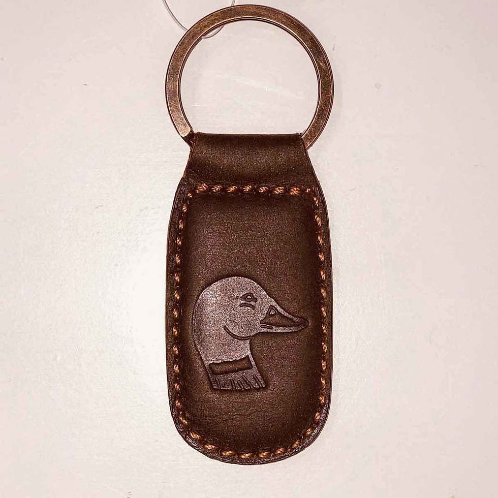 Duck Leather Embossed Keychain   Dark Brown   1.35x2.55