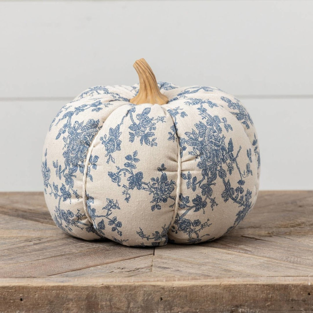 9.75" BLUE FLORAL PUMPKIN