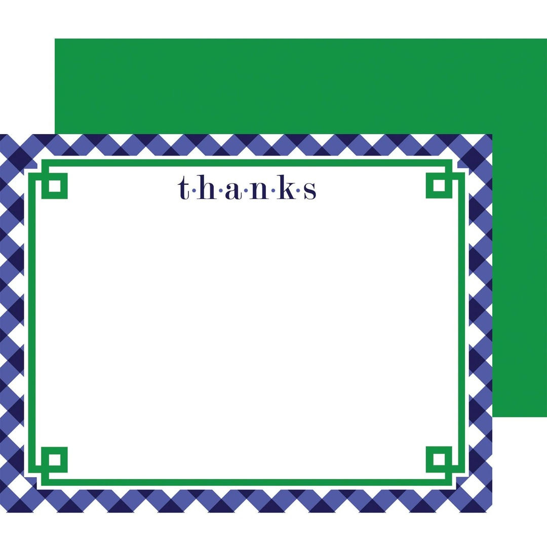 Navy Blue Gingham Fretwork Flat Notecards