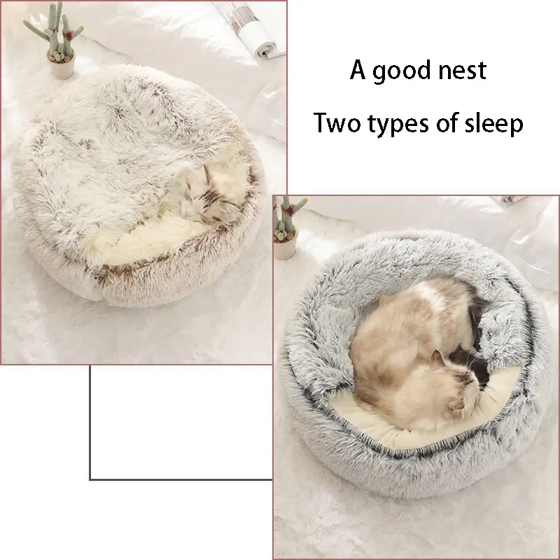 Thumbnail: Cat Dog  Bed Pet Mattress Sleeping Warm Soft Plush Pet Bed with Cover Round  Nes