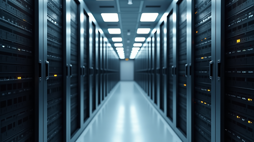 Eye-level view of a modern office server room with racks of equipment