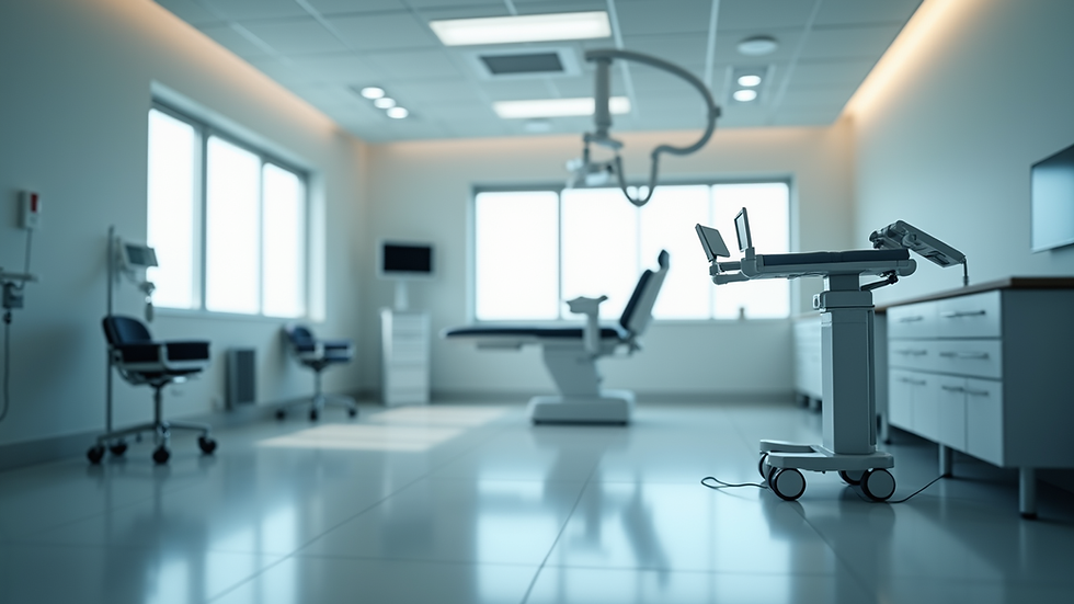 Wide angle view of a modern medical treatment room with vein therapy equipment
