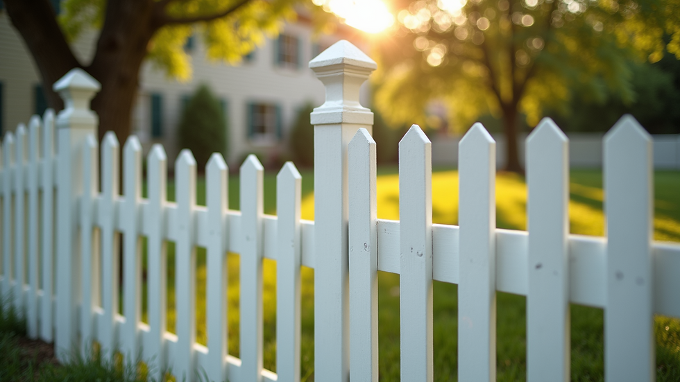 High angle view of a white picket fence in a front yard