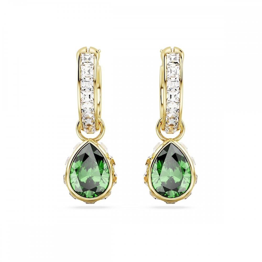 Swarovski Chroma Green Pear Cut Gold Tone Drop Earrings