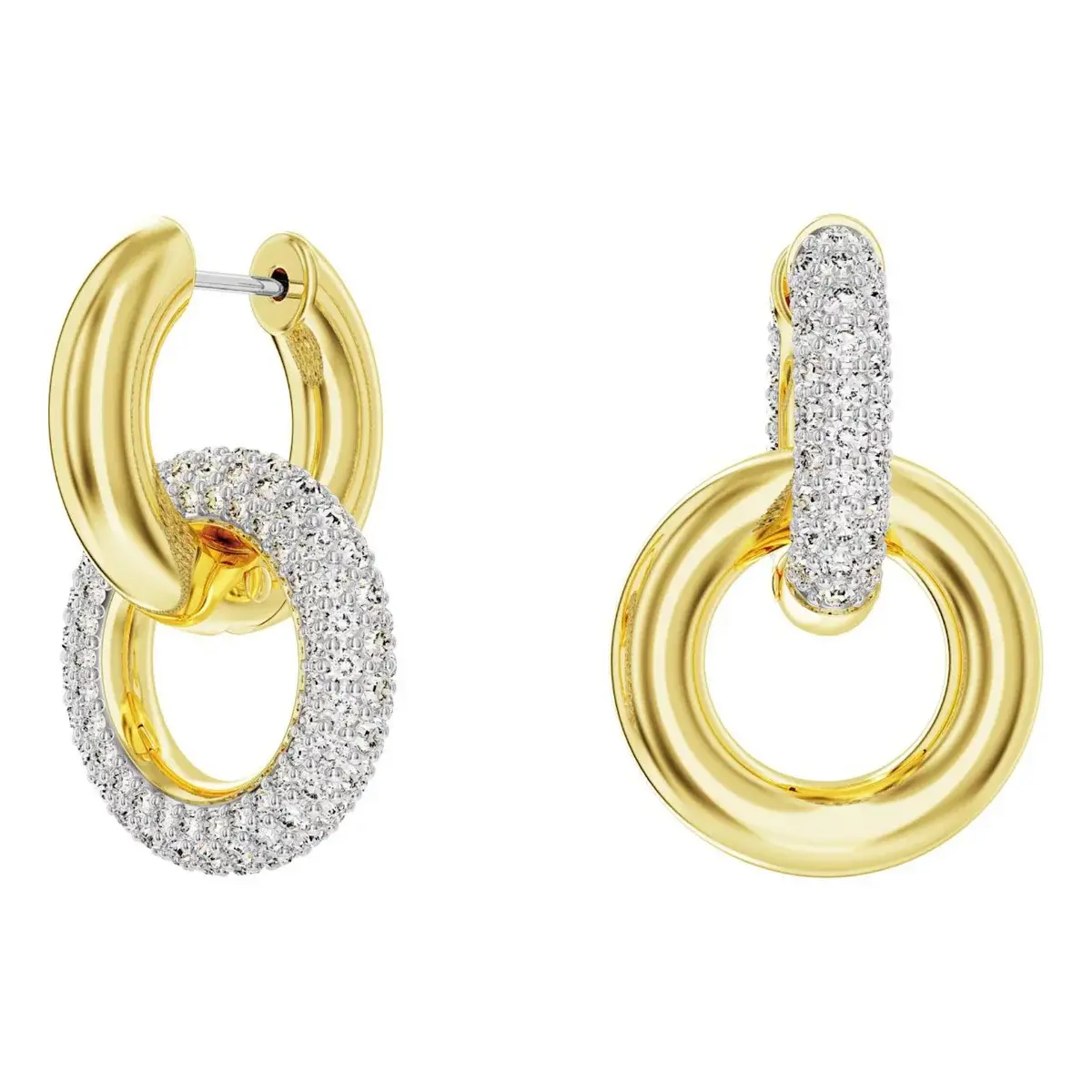 Swarovski Dextera Gold Tone Interlocking Hoop Drop Earrings