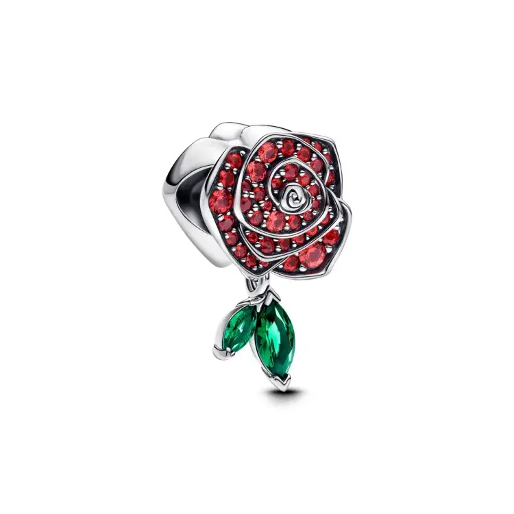 Pandora Silver Sparkling Red Rose In Bloom Charm