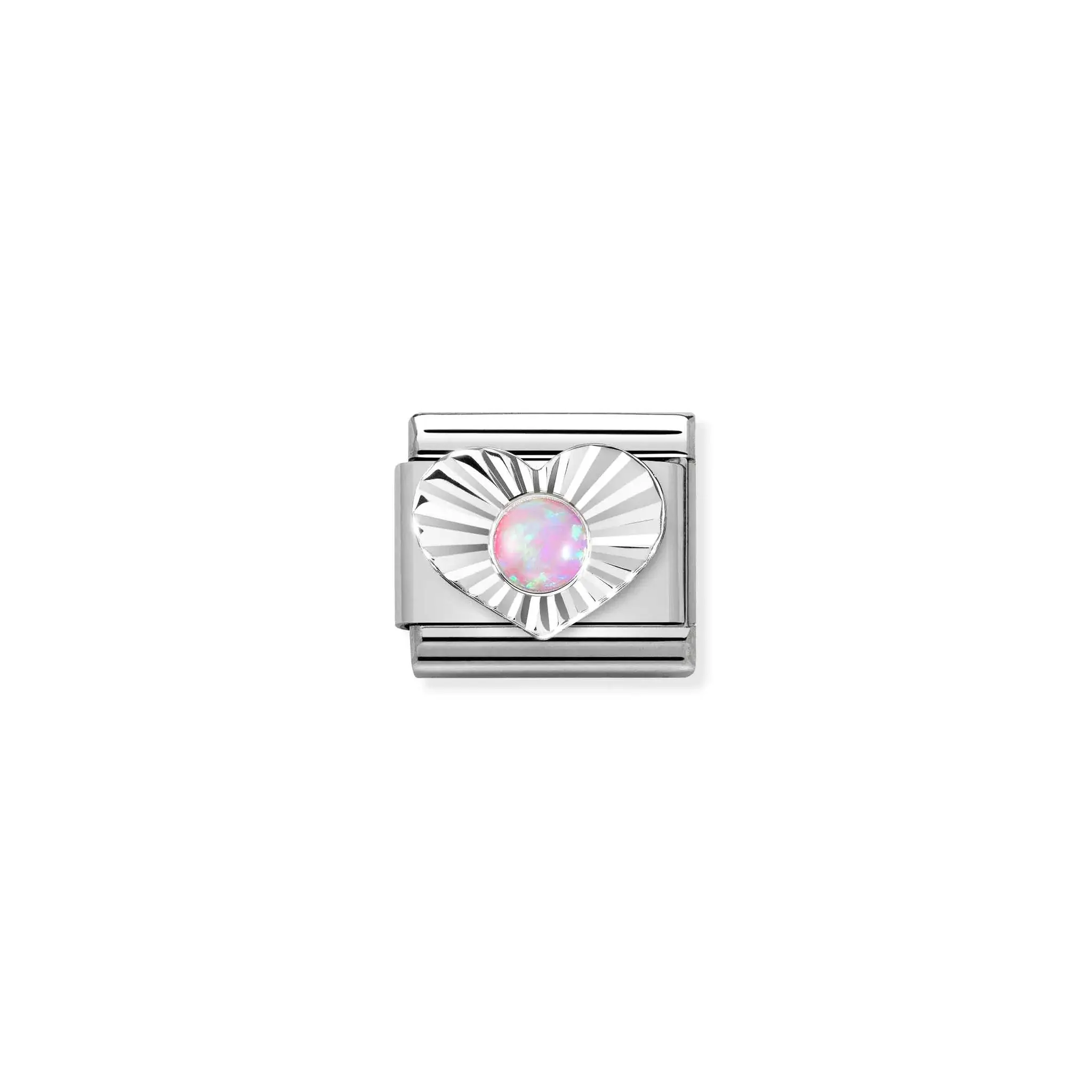 Nomination Classic Silvershine Etched Heart Pink Opal Charm Link