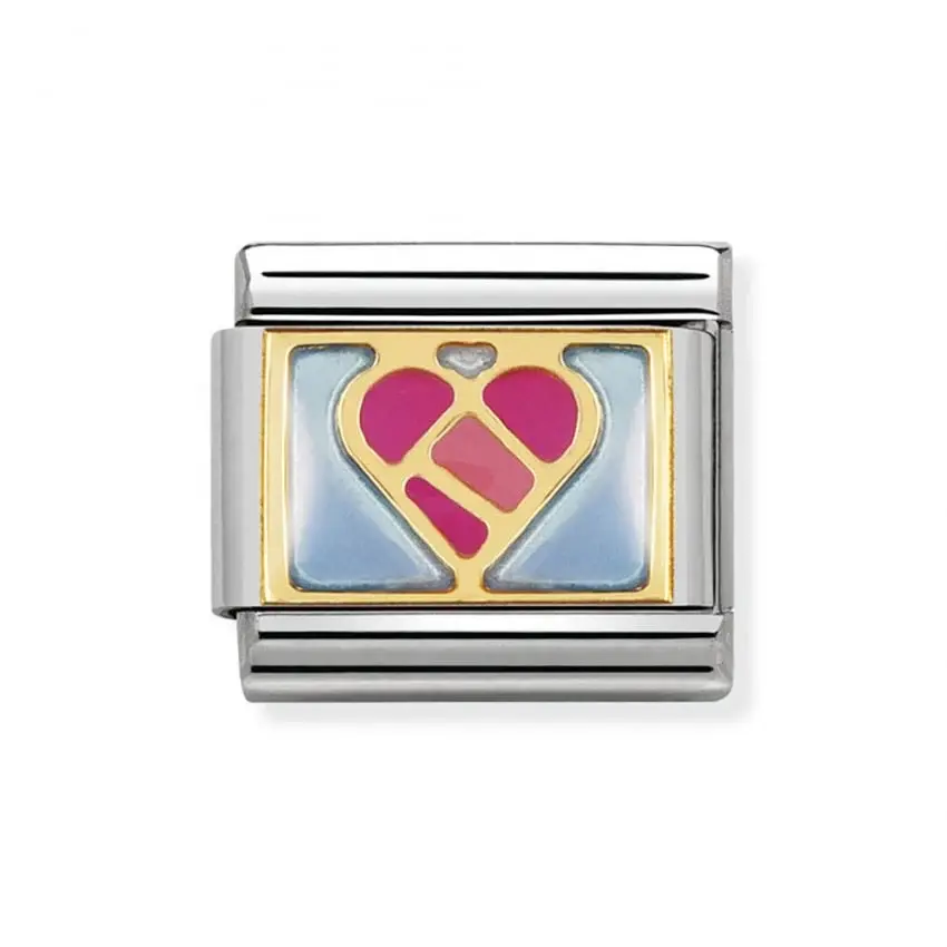 Nomination Gold Classic Light Blue and Pink Plate Heart Charm Link