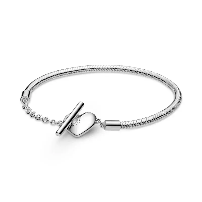 Pandora T-Bar Heart Clasp Moments Silver Bracelet