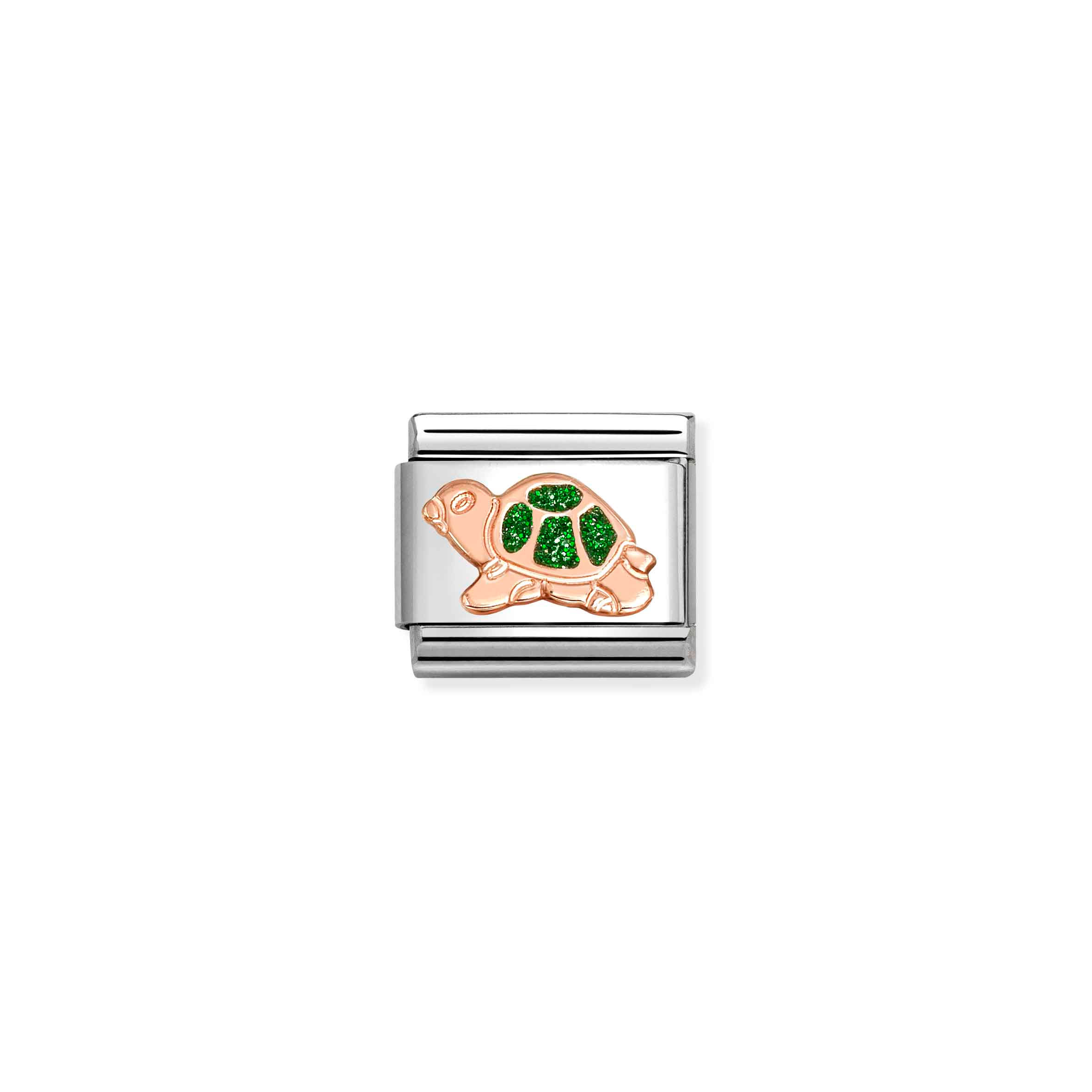 Nomination Classic Link Turtle with Green Glitter Rose Gold