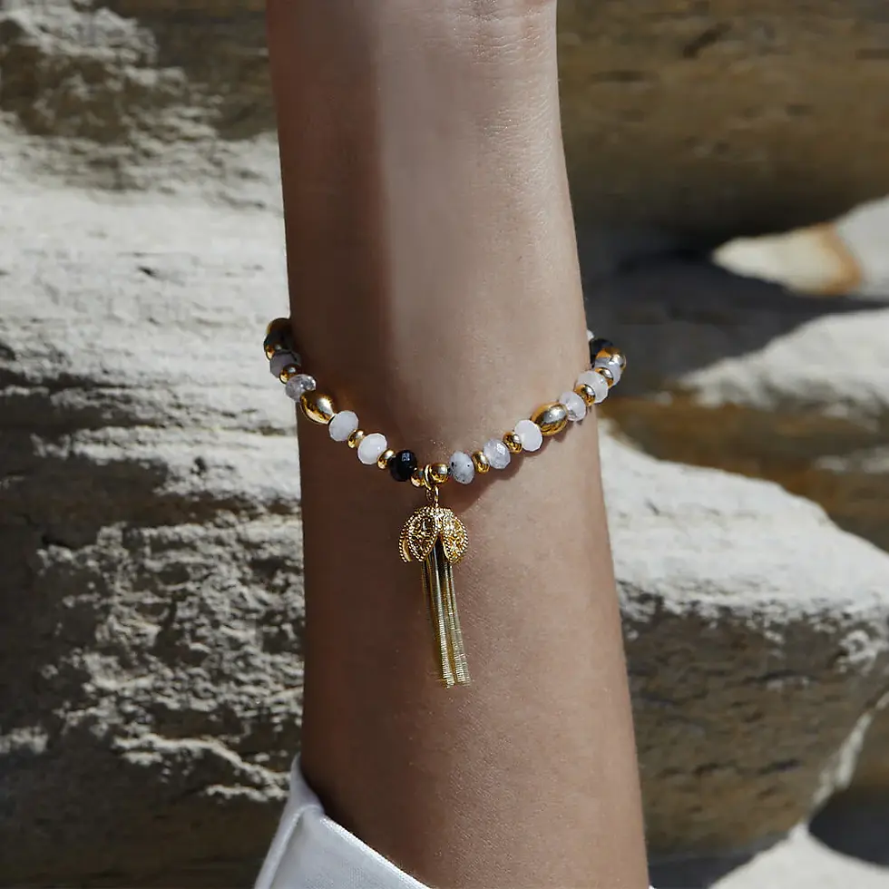 Thumbnail: ChloBo Gold Tone Power Within Tassel of Joy Black Rutilated Quartz Bracelet 