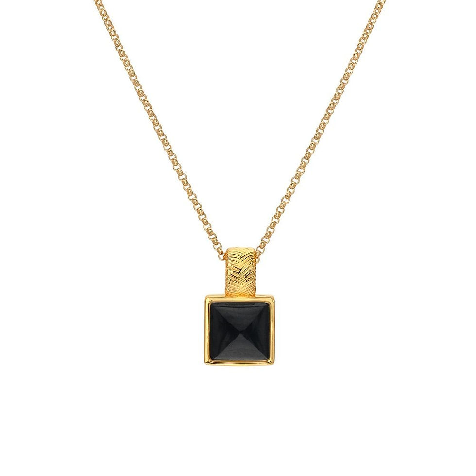 Thumbnail: Hot Diamonds x JJ Sterling Silver Gold Tone Calm Black Onyx Necklace