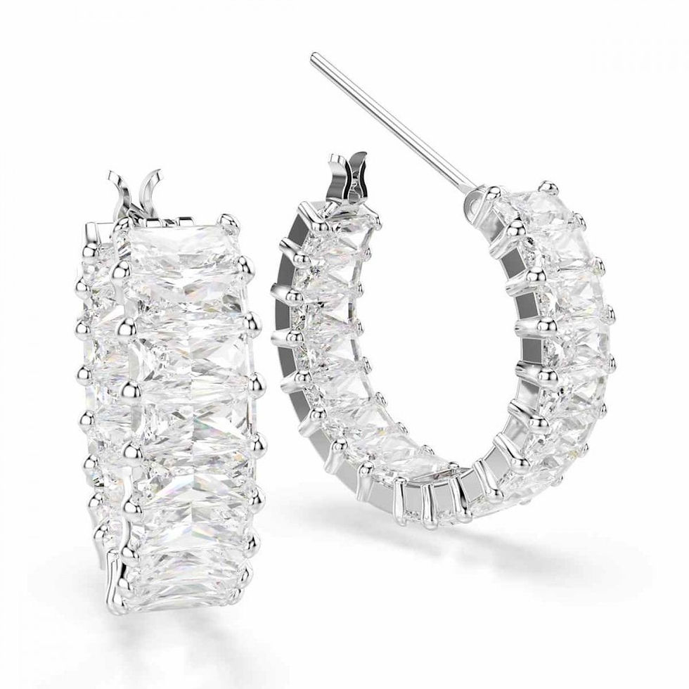 Thumbnail: Swarovski Matrix Rhodium Baguette Cut Hoop Earrings
