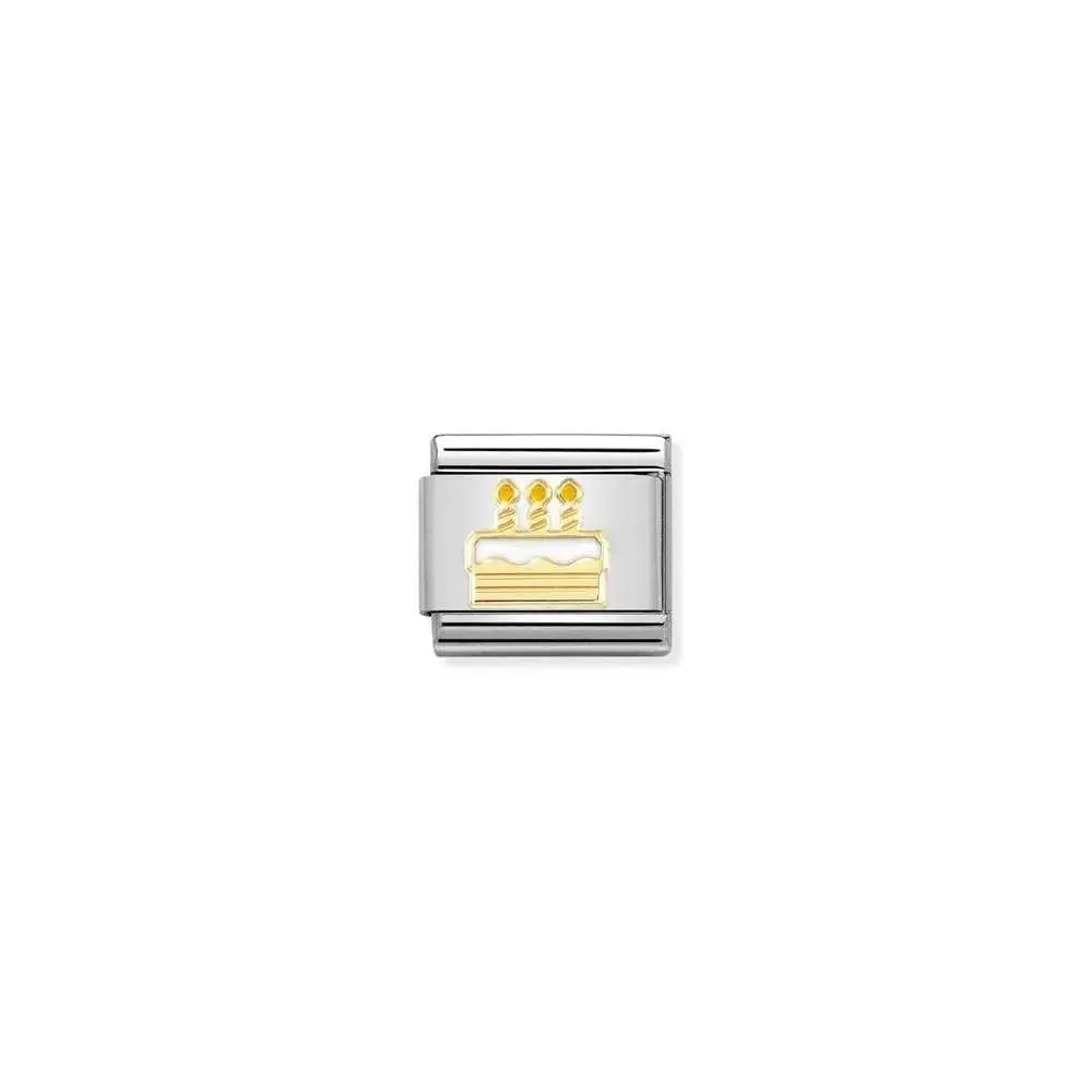 Nomination Classic Gold White Enamel Birthday Cake Charm Link