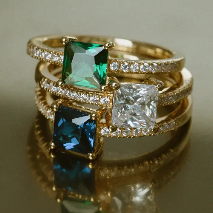 Thumbnail: Sif Jakobs Ellera Quadrato Gold Tone Sterling Silver Clear CZ Ring