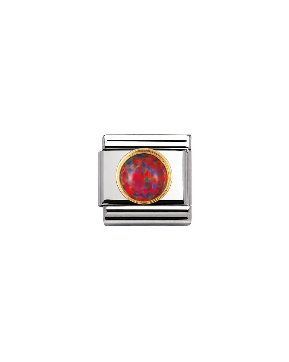 Nomination Classic Gold Round Red Fire Opal Charm Link